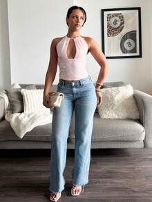 leahseptember Women's Elegant Sexy Fashionable Sparkling Sequin Backless Spaghetti Strap Camisole Top Pink Casual Summer - Pink - View 4