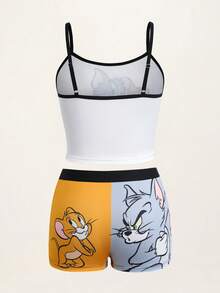 TOM & JERRY X SHEIN Women's Letter Cartoon Print Camisole Bra Set - White - View 2