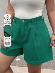 Dazy Plus 半彈性腰寬鬆寬腿束口水洗藍色牛仔短褲 夏季 - 墨綠色 - 查看 1