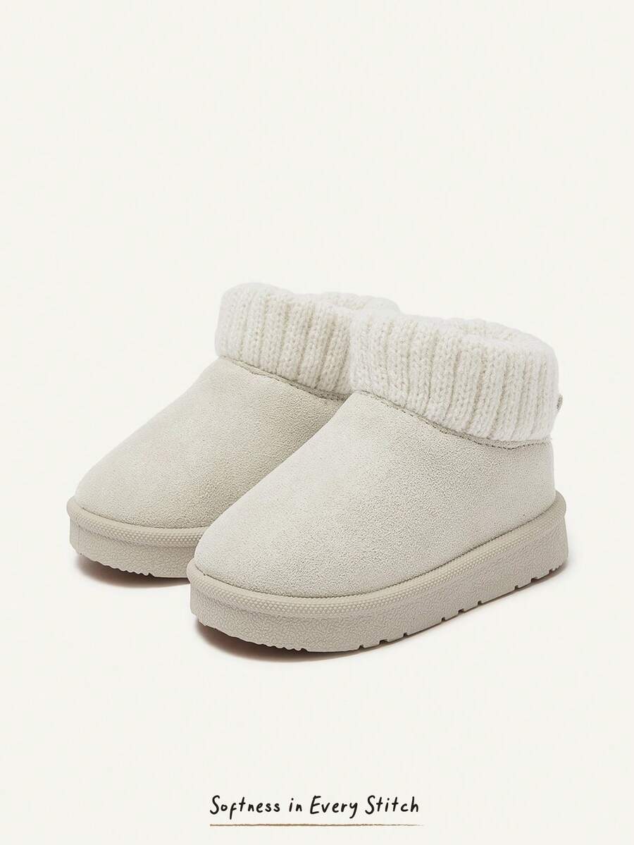 Cozy Pixies 女童米色針織袖口冬季雪地靴 簡約百搭溫柔風 保暖內裡 舒適休閒 易穿脫 戶外玩雪 - 米色 - 查看 1