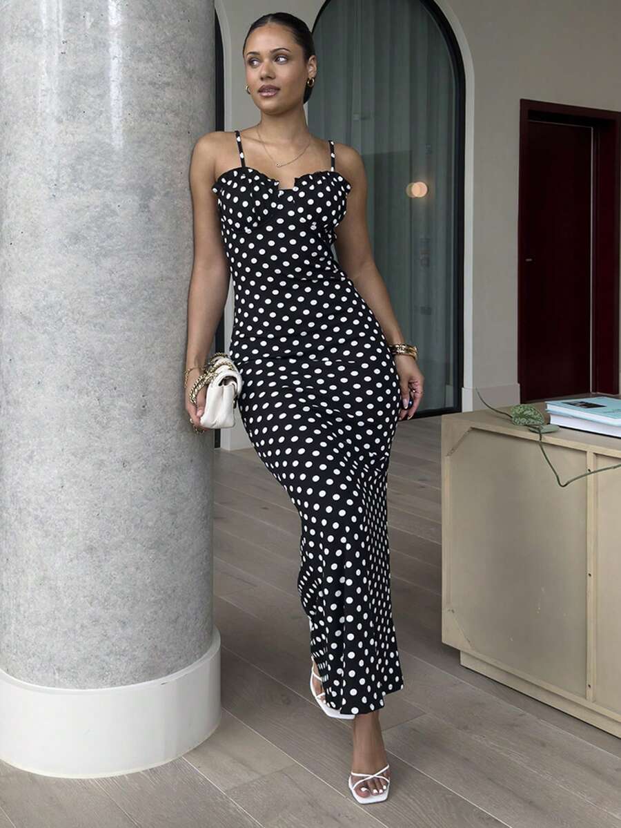 leahseptember Black & White Polka Dot Sexy Casual Backless Sleeveless Women's Spaghetti Strap Dress, Spring & Summer Elegant - Black and White - View 1