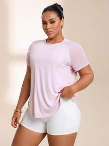 SHEIN Rhythm Era Plus Size Women's Round Neck Short Sleeve Raglan Fashion Sports T-Shirt - White - View 2