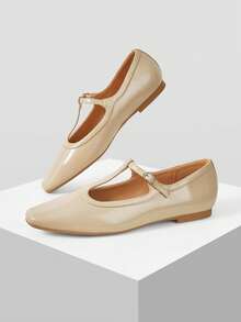 MOTF PREMIUM WOMEN'S T-STRAP FLAT SHOES - Beige - View 3