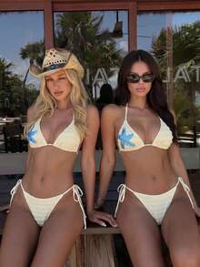 Bonvoyette Vacation Beach Starfish Decor Two-Piece Swimsuit - Pale Yellow - View 1