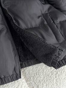 SHEIN 青少年女孩冬季新款黑色保暖內裡連帽短版羽絨外套 - 黑色 - 查看 7
