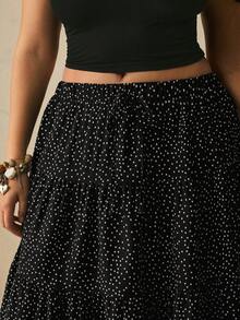 Freevana Damen Große Größen Langer Schwarz & Weiß Polka Dot Mehrschichtiger Kuchenrock A-Linie Locker Elegant Lässig Romantisch Frühling Sommer Frühherbst Oberbekleidung - Schwarz und Weiss - Übersicht 7