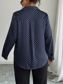 Elenzga 大尺碼女款波點休閒百搭日常穿著襯衫 秋季 - 彩色 - 查看 2