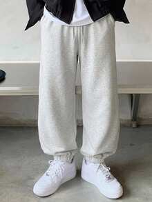 DAZY Men's Solid Color Drawstring Waist Casual Versatile Daily Wear Sweatpants - Grey - View 3