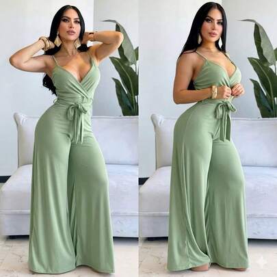Palazzo  Enterizo con tirantes, pierna ancha suave, elegante,comodo, sexy
