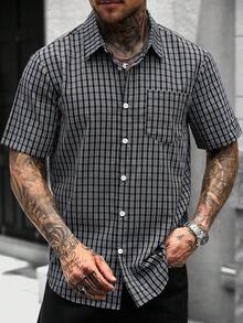 Manfinity CasualCool 男士度假格紋單排扣短袖口袋襯衫 - 彩色 - 查看 3