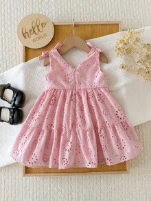 SHEIN 女嬰可愛度假風花卉刺繡蝴蝶結無袖洋裝 - 淺粉色 - 查看 2
