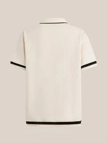 VeloEdit Plus Size Casual Daily Knitted Polo Shirt, Suitable For Summer - Beige - View 7