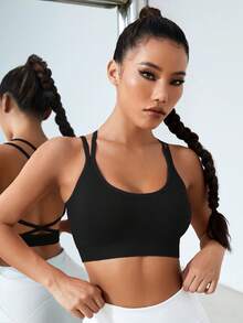 Easithlete Easithlete 轻度支撑交叉露背运动文胸 健身服运动文胸 女士 - 黑色 - 查看 3