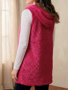 Women's Vest, Open Design With Super Soft Hood - Fucsia - View 3