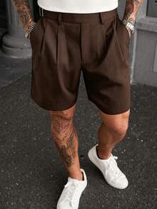 Manfinity CasualCool 男士黑色斜紋編織商務休閒西裝短褲 - 棕色 - 查看 5