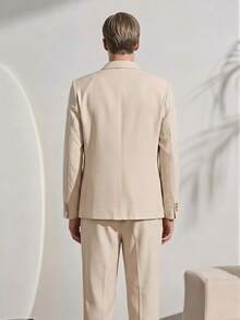VeloEdit Apricot Men's Solid Color Business Suits, Including Jacket And Trousers, Brown, Two Pieces Beige Khaki Summer Cream Casual Champagne Suitable For - Apricot - View 3