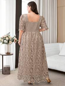 Reflora Vestido de Talla Grande unicolor con Manga Abullonada y Botones de Perla - Caqui - Ver 8