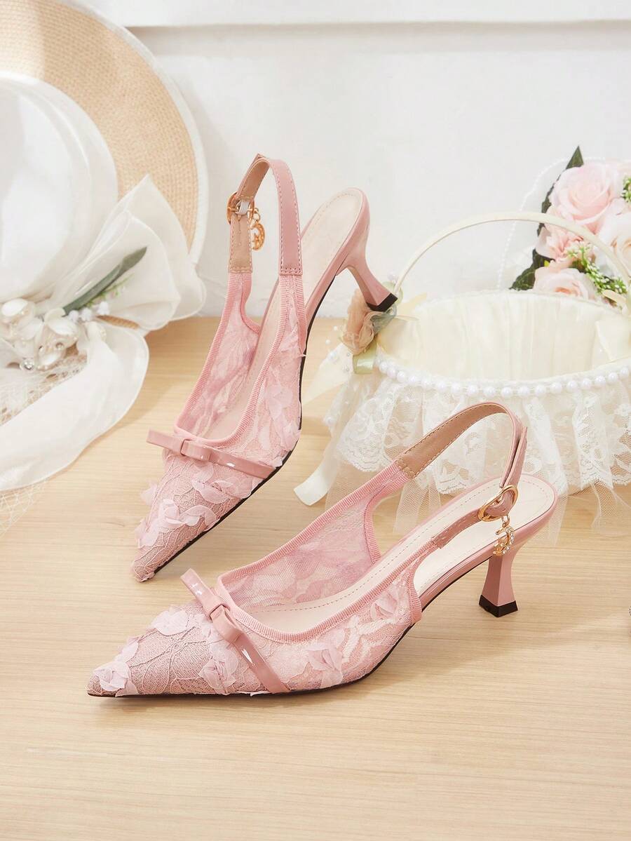 CUCCOO HITCHD Sepatu Hak Kasual Wanita Ujung Lancip Sederhana dengan Hiasan Mutiara Imitasi untuk Natal - Berwarna merah muda - View 1