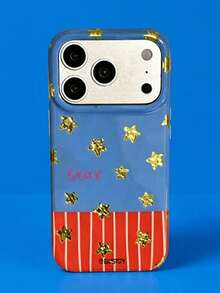 ShellaStory 時尚亮片星星條紋圖案手機殼，適用於 iPhone 17 Pro Max、17 Pro、16、14、13、15 Pro Max、14、15、16 Plus、14、15、13、16、17，時尚閃亮對比色保護殼 - 藍紅色 - 查看 1