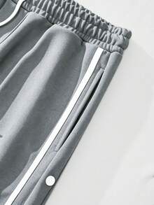 Manfinity Homme Loose Men Contrast Tape Button Side Drawstring Waist Sweatpants - Light Grey - View 6