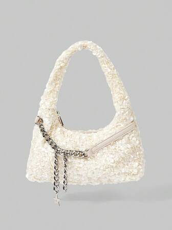 Kawaii Borsa a spalla da donna, alla moda, personalizzata, semplice, versatile, stile street, per ragazze dolci e cool, ragazze , Y2k, con catena in metallo, borsa con paillettes, per addio al nubilato, borse da festa, borsa da ballo, accessori da ballo, regali per le donne
