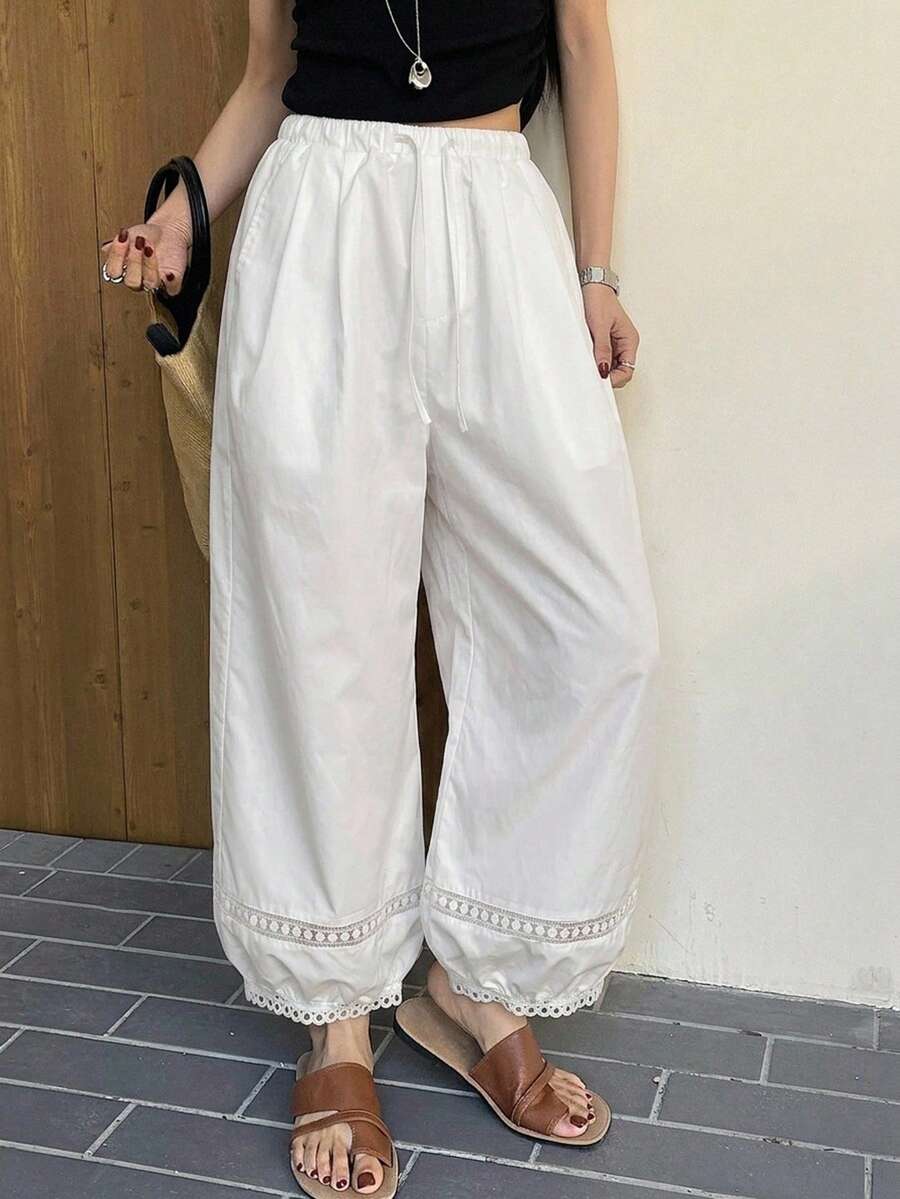 DAZY 女款純色燈籠褲,適合度假與休閒穿著 - 白色 - 查看 1