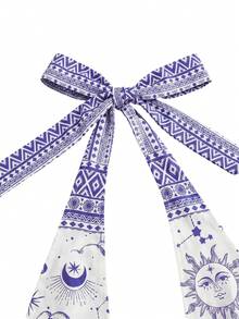 ROMWE Country Punk Witch Hippie Vacation Style Plus Size Vintage Print High Slit Halter Neck Dress For Women - Purple - View 3