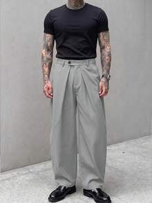 GENTILAND Pantalones largos de unicolor plisados casuales versátiles para uso diario y viajes para hombres - Gris - View 6