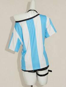 SHEIN ICON Y2K 暗黑復古 Grunge 風格十字印花不對稱領寬鬆休閒 T-shirt - 彩色 - 查看 2