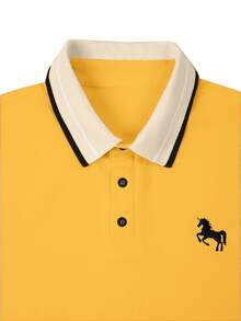 Calvornis 男士羅紋領刺繡短袖休閒 Polo 衫 - 黃色 - 查看 5