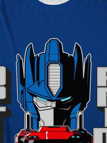 Transformers X SHEIN Men's Cartoon Pattern Striped Print Crew Neck Short Sleeve T-Shirt - White - View 3