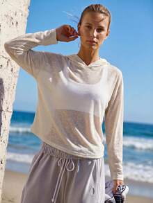 SHEIN Unity 女士落肩透视针织连帽衫 - 黃色 - 查看 7