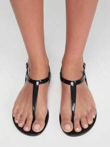 Grefit Damen Schuhe Frühling und Sommer neu runde Zehenpartie flache Sohle lässig Urlaub einfach schwarze Damen flache Sandalen - Schwarz - Übersicht 13