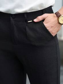 Manfinity Homme Men's Solid Color Casual Business Suit Pants, Suitable For Daily Commute, Relaxed Work Environment Or Semi-Formal Occasions, Also An Ideal Gift For Boyfriend And Husband - Black - View 5