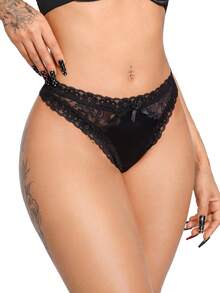 AltBold 1 Stück Damen Spitzen-Patchwork-String - Schwarz - Übersicht 5
