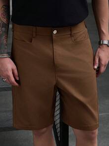 Manfinity CasualCool 男士棕色短裤，解构设计，时尚百搭休闲百慕大短裤 - 棕色 - 查看 7