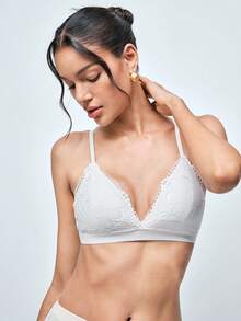 Softvol Sujetador de encaje floral con triángulo, lencería sexy - Blanco - Ver 3