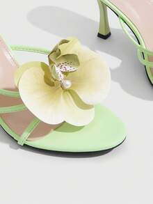 CUCCOO SZL Damen-Sandalen mit 3D-Perlenblume, dünnem Absatz und runder Zehenpartie, hellgrünes PU-Leder, sexy modische High-Heel-Slipper für Urlaub und Party - hellgrün 1 - Übersicht 5