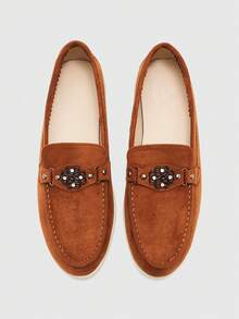 CUCCOO BIZCHIC Fashion Women Comfortable Casual Round Toe Flat Bottom Vacation Loafers Brown Slip-On Flat Bottom Sleeve Knitted Spring And Autumn Women's Shoes - Brown - View 2