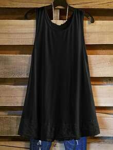 Rusticease Women's Plus Size Lace Patchwork Tank Top - Black - View 2