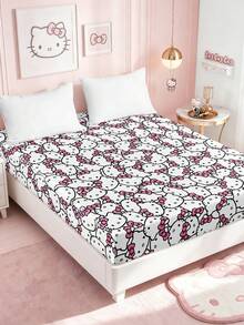 HELLO KITTY AND FRIENDS | SHEIN 1件裝粉色卡通角色印花床墊，拋光材質，柔軟保暖，適用於單人床/雙人床/Queen床/King床 - 粉色 - 查看 4