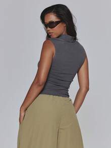 MUSERA Grey Jersey Cut Out Longline Fitted Sleeveless Top - Dark Grey - View 5