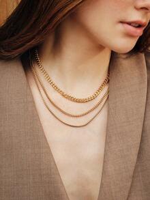 Vandermere 3pcs 18k Gold Stainless Steel Women's Herringbone Necklace Set, Simple And Elegant Solid Color Snake Chain Necklace For Layering. - Yellow Gold - View 4