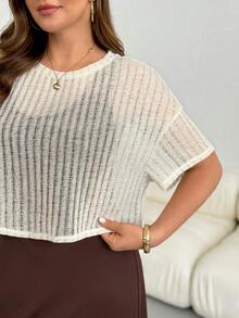 Shapeblank Plus Size Women's Solid Color Dress And Short Sleeve Top Casual Gothic Modest Daily 2-Piece Set Office Work Beige Chocolate Brown Summer - Coffee Brown - View 6