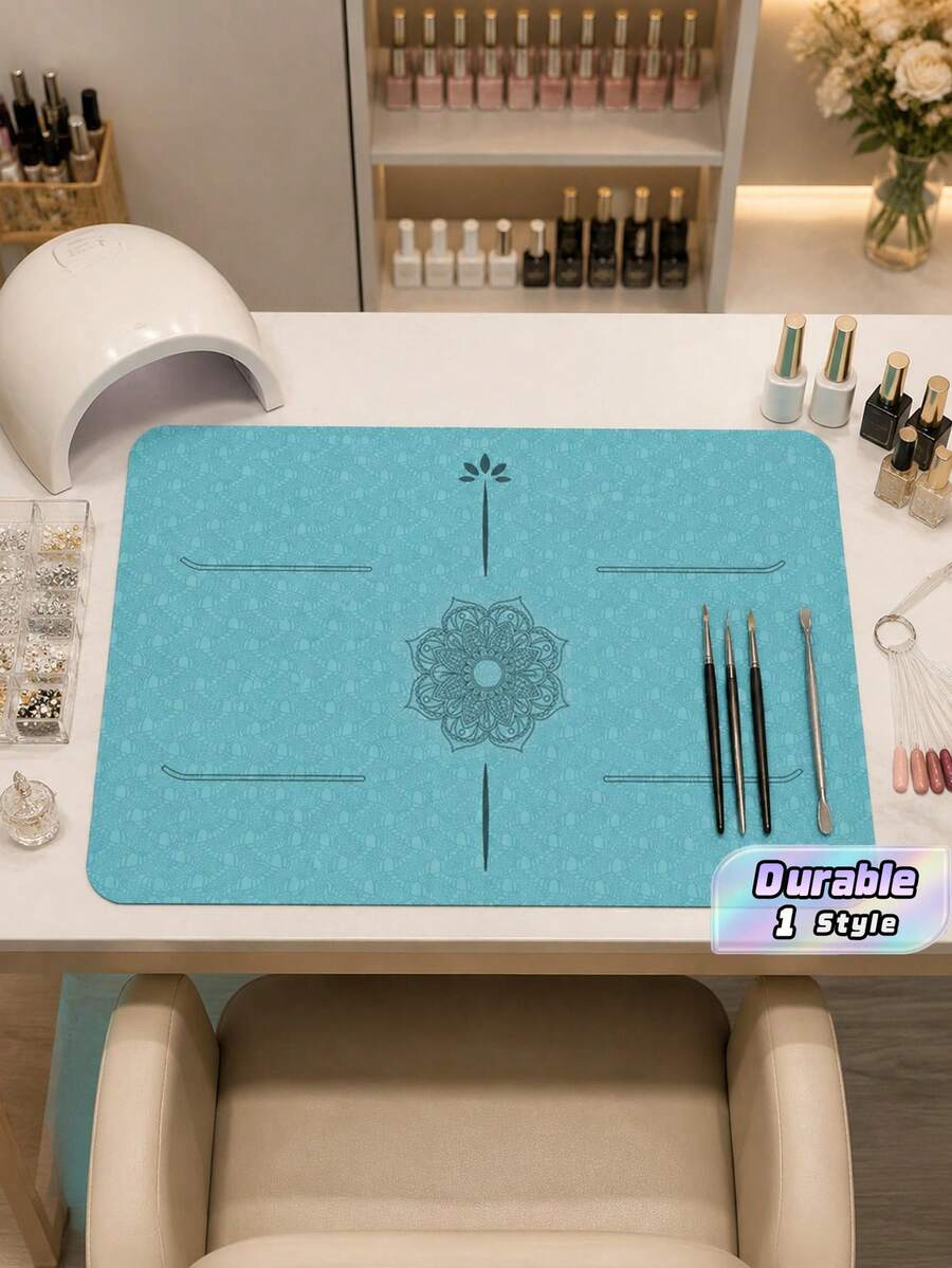 淡粉色美甲桌墊,防水柔軟 PU 皮革材質,適用於工作室桌面與可折疊美甲扶手墊,適合美甲師在沙龍或居家使用 - 藍1 - 查看 1