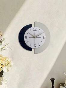 1PC  Semi-Circular Splicing Clock, Modern Simple And Personalized Creative Splicing, Home Decoration Wall Clock. Silent Clock With No Ticking Sound. - black and white - View 1