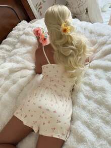 CottageSlumber 2pcs Ditsy Floral Camisole And Shorts Pajama Set, Sweet And Comfortable For Summer - Apricot - View 2