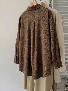 SHEIN CURVE+ 大尺碼女裝，春季時尚，休閒，寬鬆舒適，日常基本款，修身，棕色條紋，超寬鬆鈕扣襯衫，春季穿搭，女款襯衫，簡約風格，工作上衣 - 彩色 - 查看 2