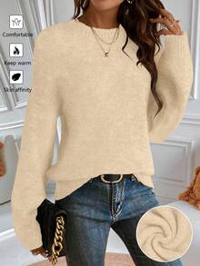 SHEIN PariChic Sweater Wanita Abu-abu Leher Bulat Tebal Premium Terbaru yang Telah Ditingkatkan - Aprikot - View 3