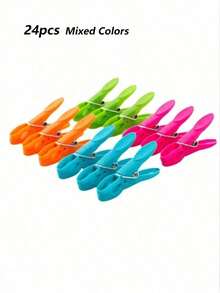 12/24/48/96Pcs Clothes Pegs & Cleaning Clips Set, 73mm Colorful Plastic Heavy Duty Spring Laundry Clips, Back To School Essential, Ideal For Clothes Towels Socks, Random Color - Multicolor - View 11